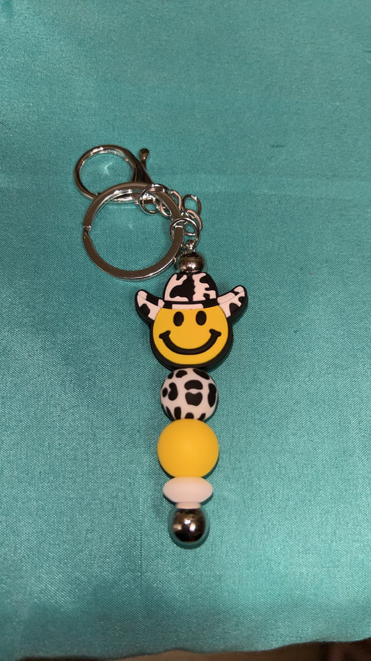 Smiley Cow Print Cowboy Hat/ Bar Keychain