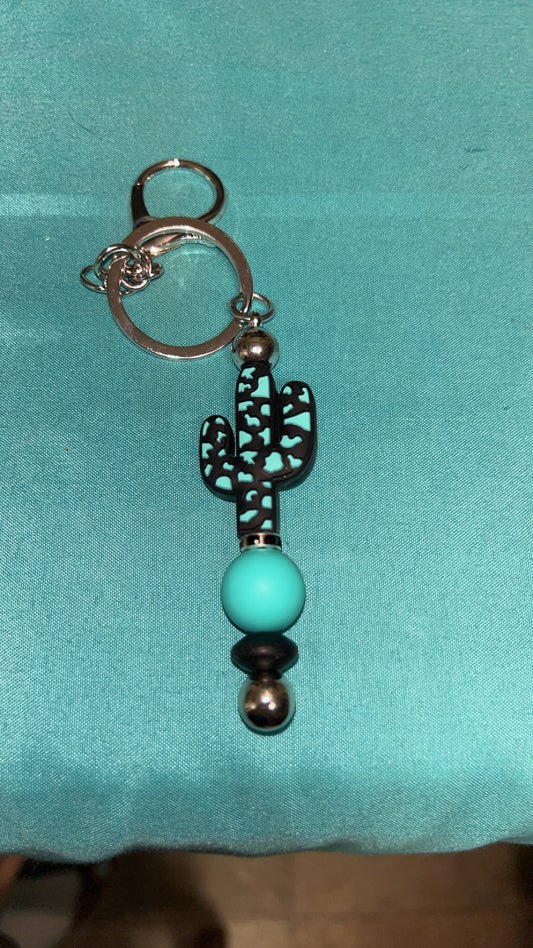 Teal Cactus Bar Keychain