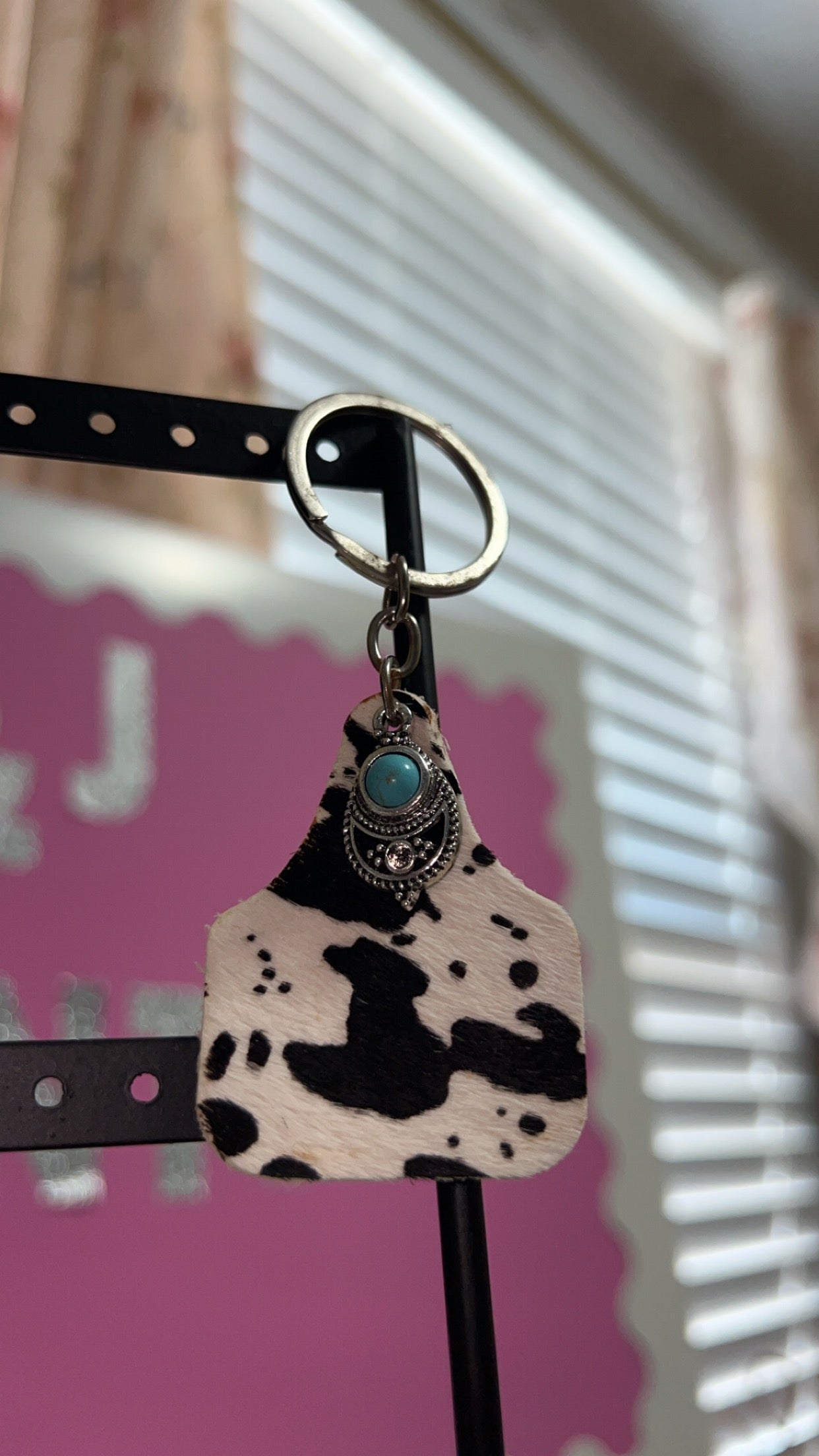 Cowhide Keychain w/ turquoise pendant