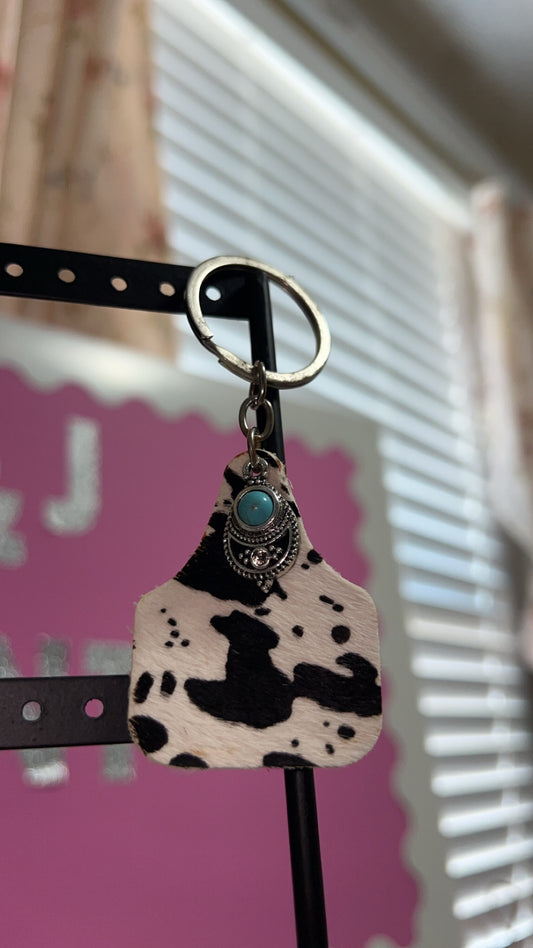 Cowhide Keychain w/ turquoise pendant