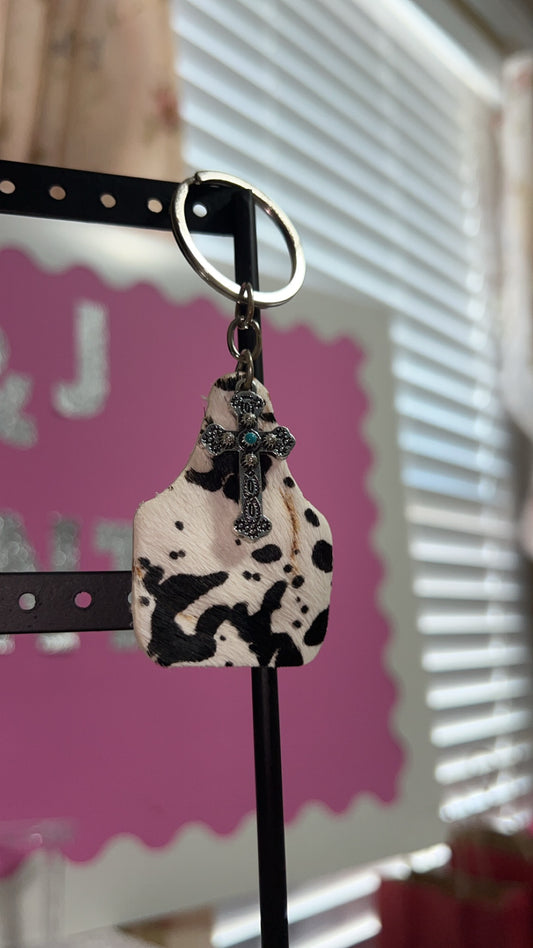 Cowhide Keychain w/ cross pendant