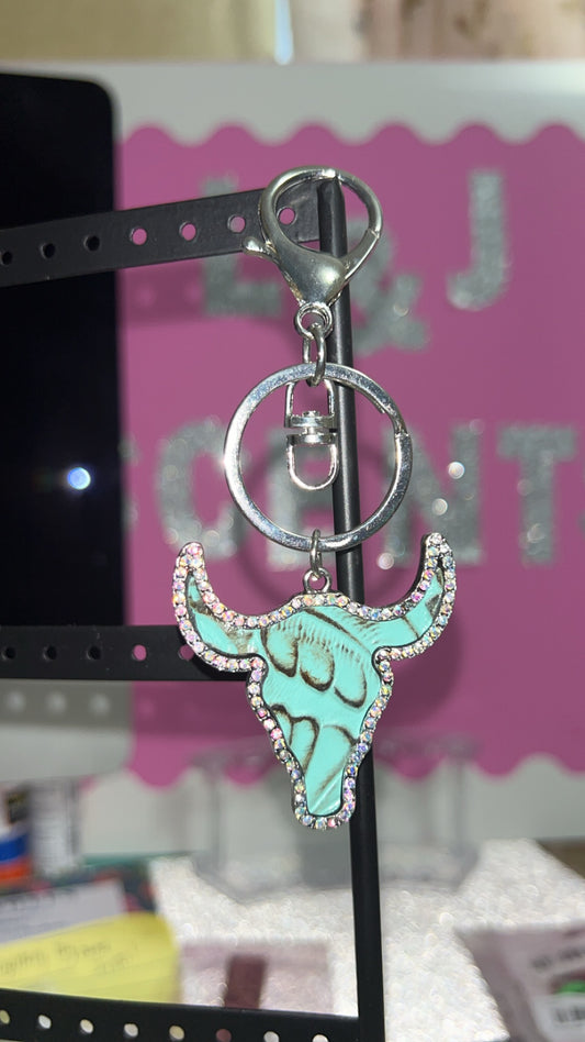 Turquoise Cow Head Keychain