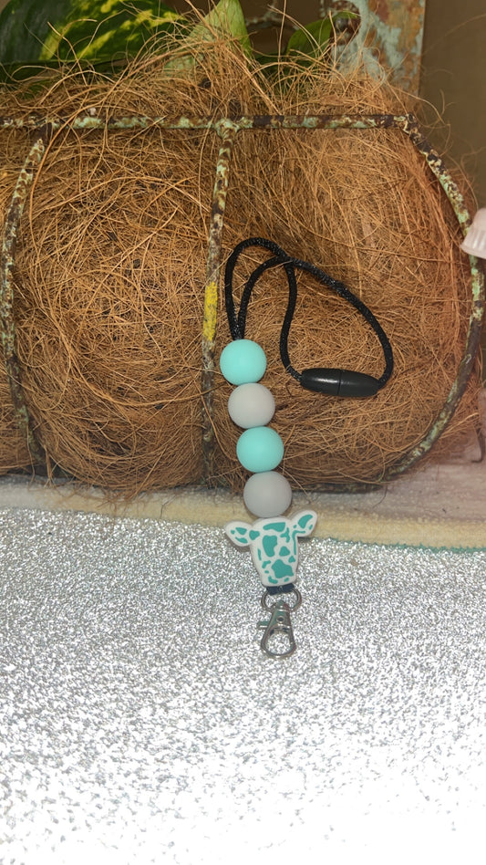 Teal Cow Car Freshie Hanger