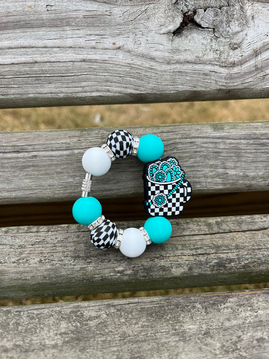 Teal Checkered Mug Cup Charm